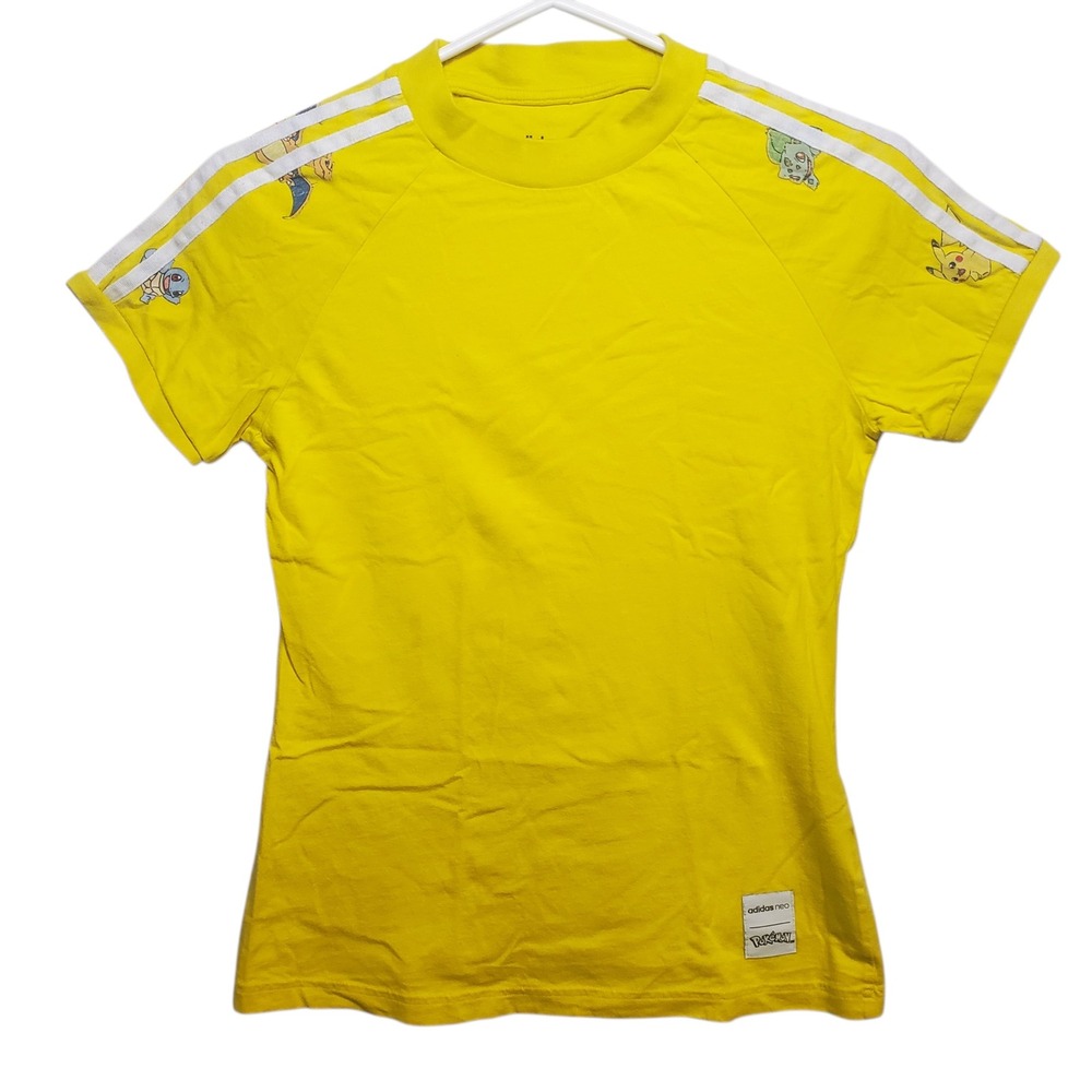 Adidas Neo Pokemon Pikachu Charizard Squirtle Yellow T Shirt Size Adult XS